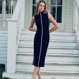 Commense Black Midi Dress with White Accents